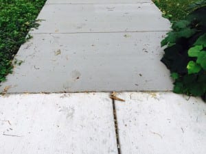 Comparison of sidewalks poured 6 months apart -- entirely different hues
