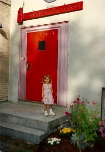 Olivia on her first day of preschool (1996)